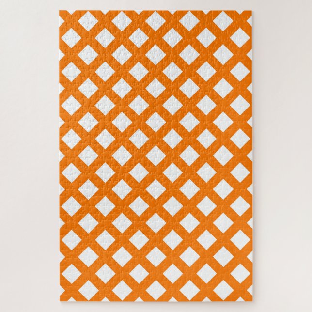 Quebra-cabeça Padrão de Diamante Xadrez Laranja Branco (Vertical)