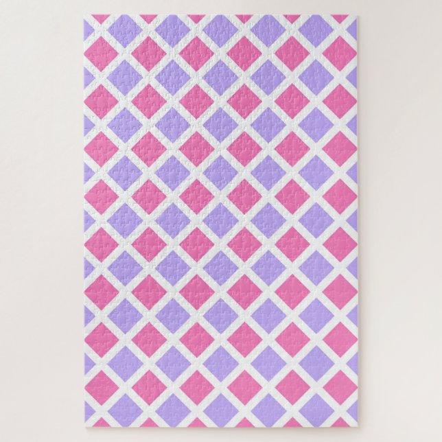 Quebra-cabeça Padrão de Diamante Xadrez Rosa Roxo (Vertical)