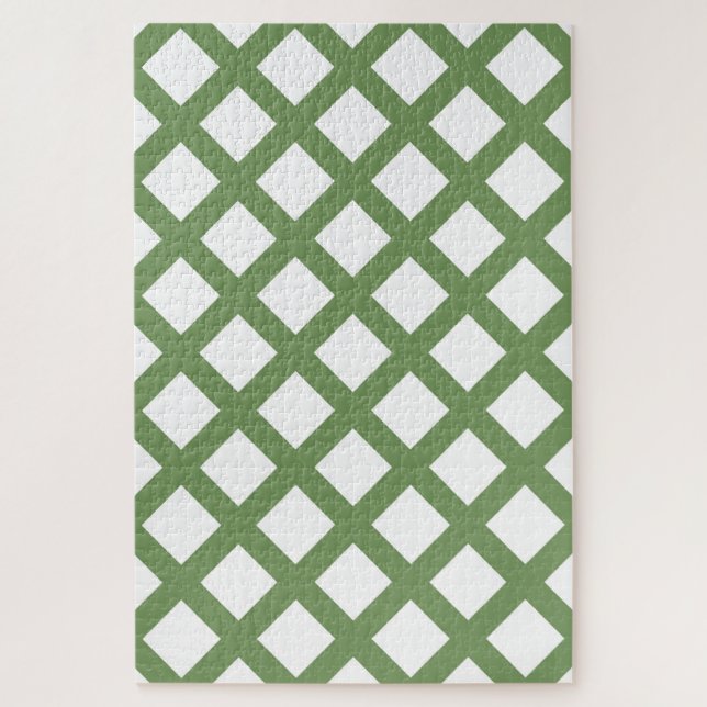 Quebra-cabeça Padrão de Diamante Xadrez Verde Branco (Vertical)