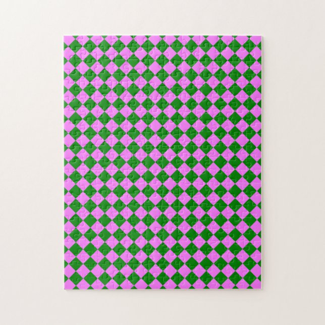 Quebra-cabeça Padrão de Diamante Xadrez Verde Rosa (Vertical)
