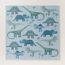 Quebra-cabeça Padrão de Dinossauro Azul Pré-Histórico Cuto