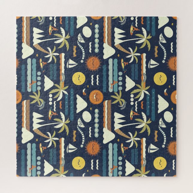 Quebra-cabeça Padrão de diversão de praia tropical (Horizontal)