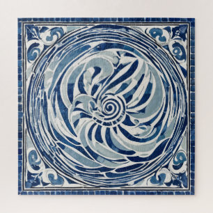 Quebra-cabeça Padrão de espiral branco azul 02