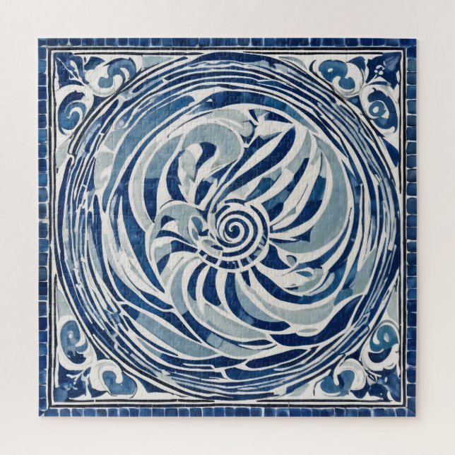 Quebra-cabeça Padrão de espiral branco azul 02 (Vertical)