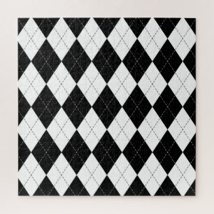 Quebra-cabeça Padrão de Estilo Geométrico Branco Preto