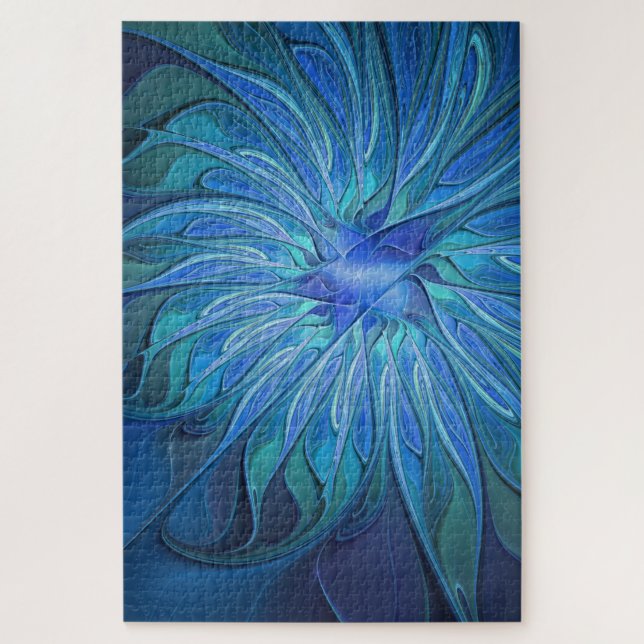 Quebra-cabeça Padrão de fantasia de flores azuis, arte frontal A (Vertical)