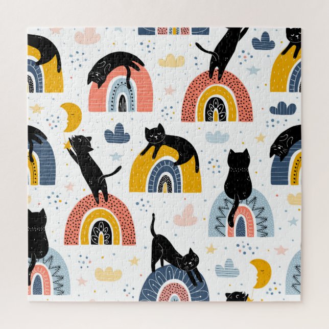 Quebra-cabeça Padrão de Fantasia de Gatos Negros (Vertical)