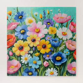 Quebra-cabeça Padrão de Flores de Mola Vibrantes de Aquarela