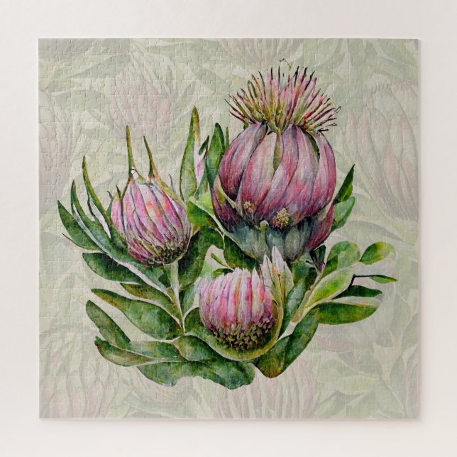 Quebra-cabeça Padrão de Flores de Proteínas Rosa e Verde (Vertical)