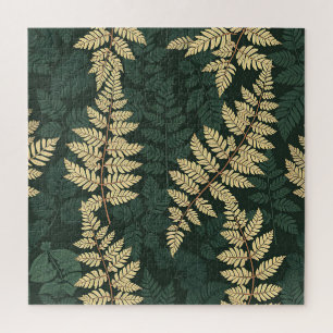 Quebra-cabeça Padrão de Floresta de Samambaia Dourada Esmeralda