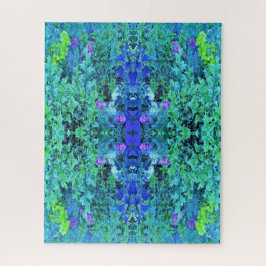Quebra-cabeça Padrão de Folhagem Abstrata em Chartreuse e Azul