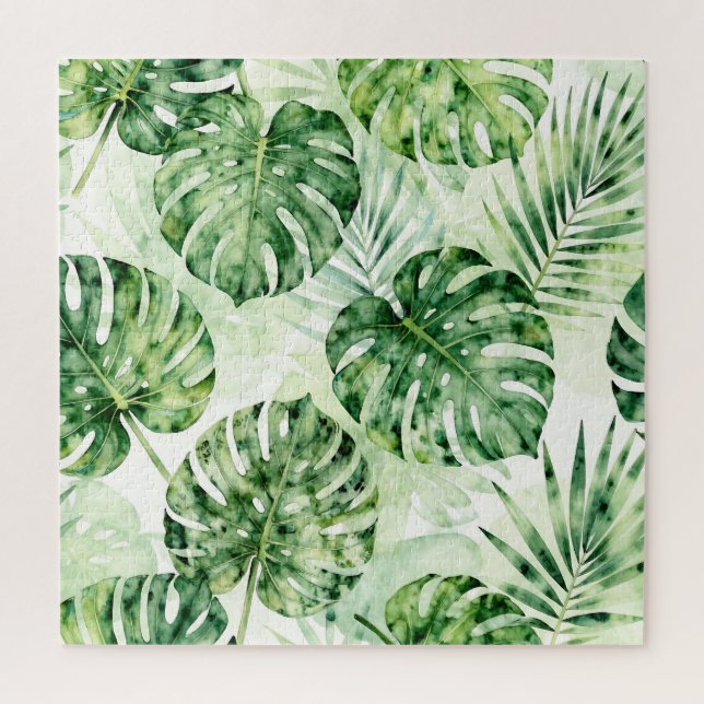 Quebra-cabeça Padrão de Folhas de Palmeira Monstera Tropical em  (Vertical)