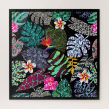 Padrão de Folhas e Flores Tropicais Vibrantes