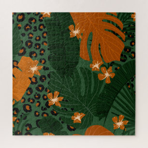 Quebra-cabeça Padrão de Folhas Tropicais do Leopardo Exótico