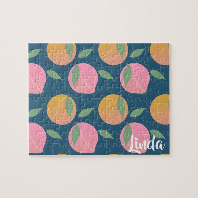 Quebra-cabeça Padrão de Fruta Laranja Pêssego Fofo Rosa (Horizontal)