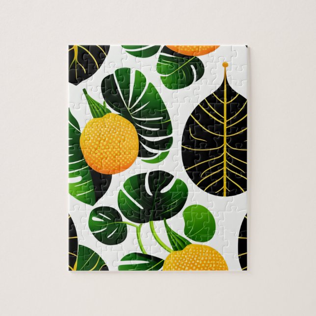 Quebra-cabeça Padrão de Frutas Amarelas e Folhas Verdes (Vertical)