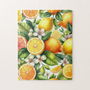 Quebra-cabeça Padrão de Frutas Cítricas em Aquarela