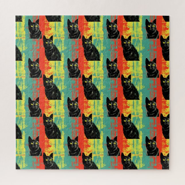 Quebra-cabeça Padrão de Gato Preto Retroativo (Vertical)