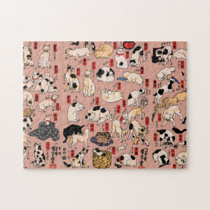 Quebra-cabeça Padrão de Gato Ukiyo-e Japonês Vintage: Kuniyoshi