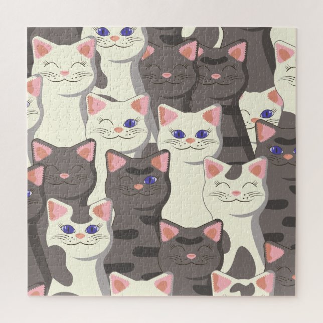 Quebra-cabeça Padrão de gatos brancos e cinzas (Vertical)