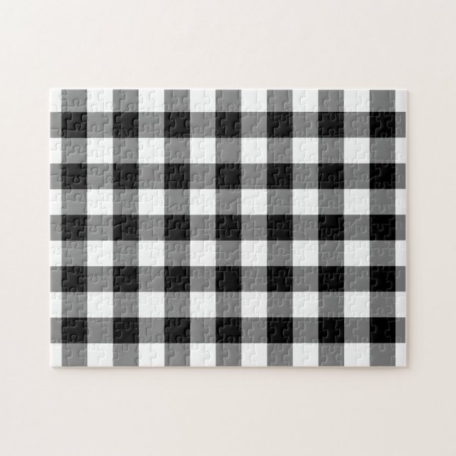 Quebra-cabeça Padrão de Gingham Preto e Branco (Horizontal)