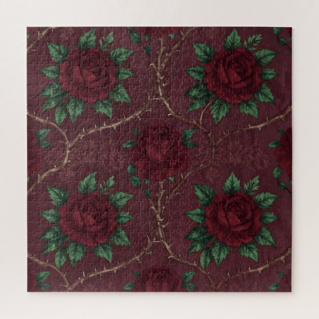 Quebra-cabeça Padrão de Grinalda de Espinhos de Rosa Vermelha (Vertical)