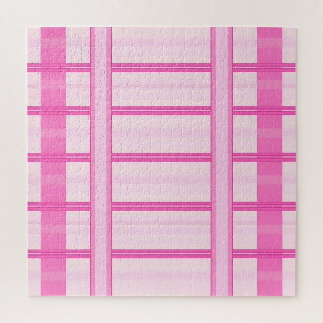 Quebra-cabeça Padrão de Listra Xadrez Gingham Rosa (Vertical)