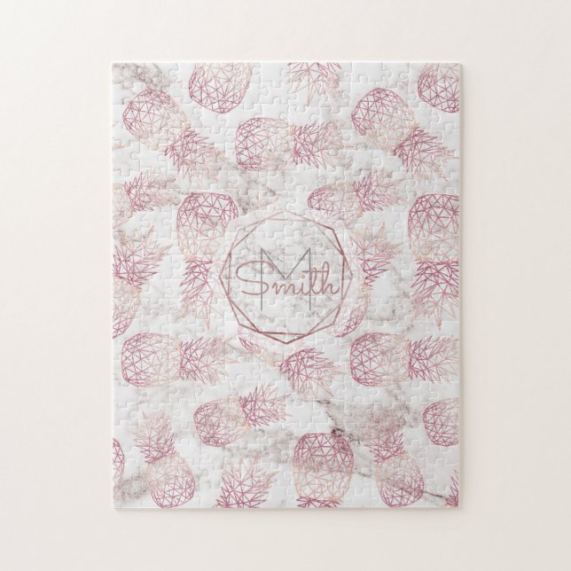 Quebra-cabeça Padrão de mármore de ananás rosa dourado geométric (Vertical)