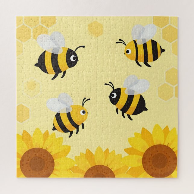 Quebra-cabeça Padrão de Mel Abejas Bombas Fofas Girassóis (Vertical)