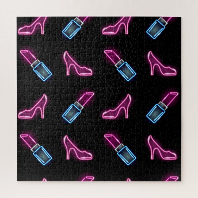 Quebra-cabeça Padrão de Moda com Ícones de Neon. (Vertical)