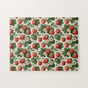 Quebra-cabeça Padrão de Morango Vintage com Blossomas