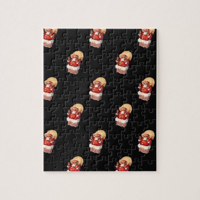 Quebra-cabeça Padrão de Natal Antigo, Papai Noel Alegre (Vertical)