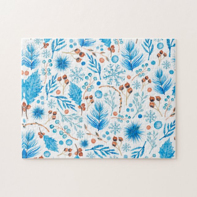 Quebra-cabeça Padrão de Natal Azul (Horizontal)