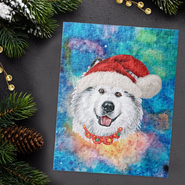 Quebra-cabeça Padrão de Natal do Cão da Raça Malamute do Alasca (Criador carregado)