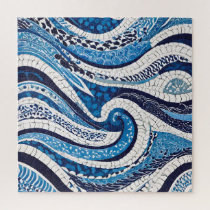 Quebra-cabeça Padrão de onda branca azul 05