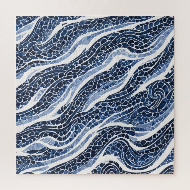 Quebra-cabeça Padrão de Onda Branco Azul 15 (Vertical)
