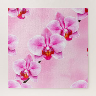 Quebra-cabeça Padrão de Orquídea Rosa Floral Tropical Pastel Sua