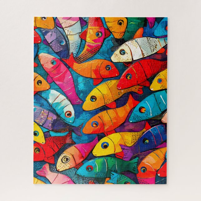 Quebra-cabeça Padrão de Peixe Multicolorido (Vertical)