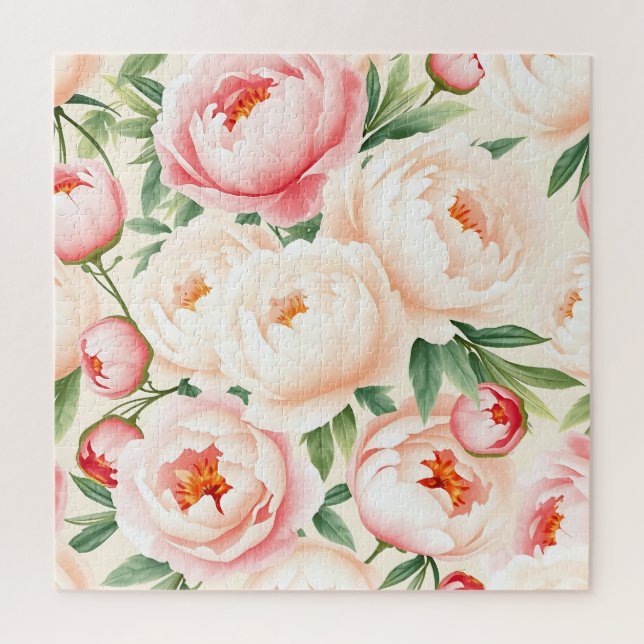 Quebra-cabeça Padrão de Peônia Rosa Romântico (Vertical)