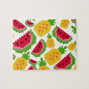 Quebra-cabeça Padrão de Pixel de Melancia Tropical e Abacaxi