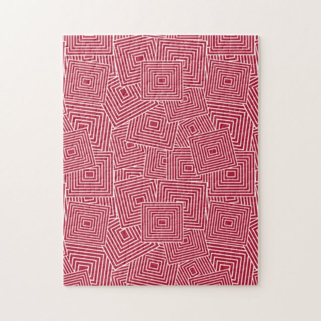 Quebra-cabeça Padrão de Quadrado Geométrico Vermelho e Branco (Vertical)