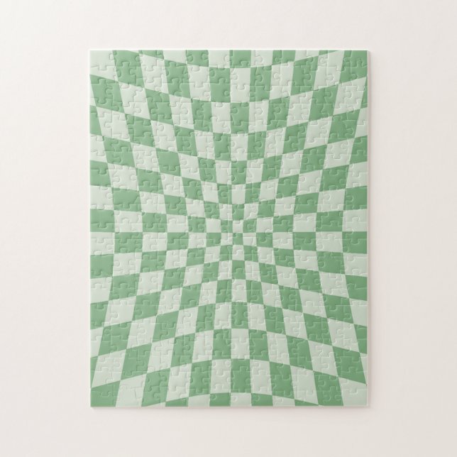 Quebra-cabeça Padrão de Quadro de Verificação Distorcido Verde (Vertical)