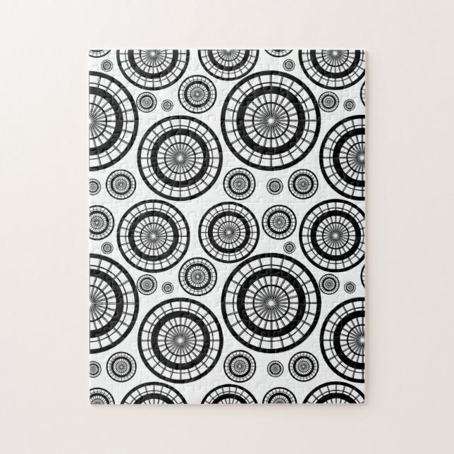 Quebra-cabeça Padrão de Roda Repetitivo Preto e Branco (Vertical)