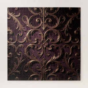 Quebra-cabeça Padrão de Rolo Barroco Ornamentado Roxo Fundo Dour