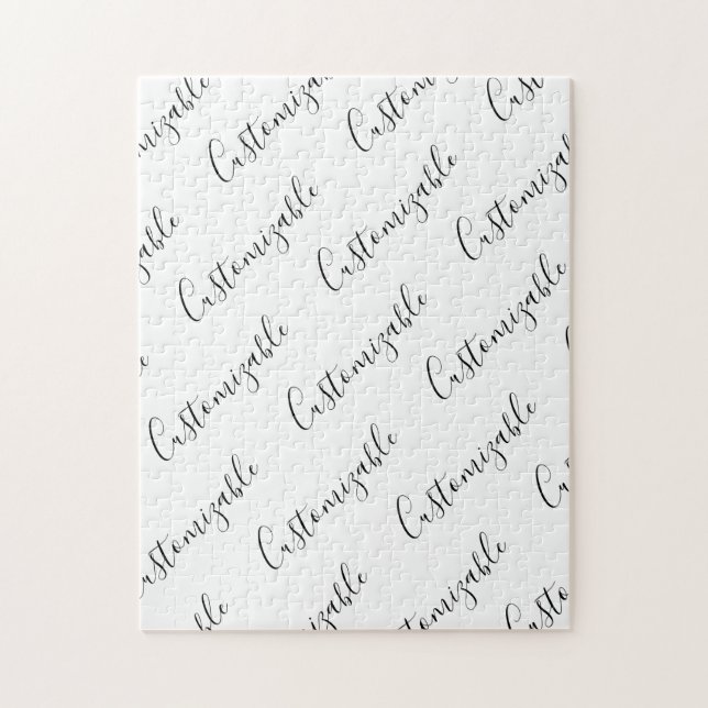 Quebra-cabeça Padrão de Texto de Script Moderno Editável | Preto (Vertical)