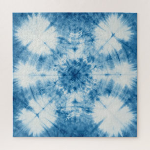 Quebra-cabeça Padrão de Tinta Amarrada Shibori Azul Índigo