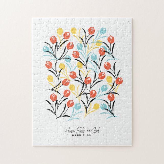 Quebra-cabeça Padrão de Tulipas Vibrante Design Floral em Branco (Vertical)