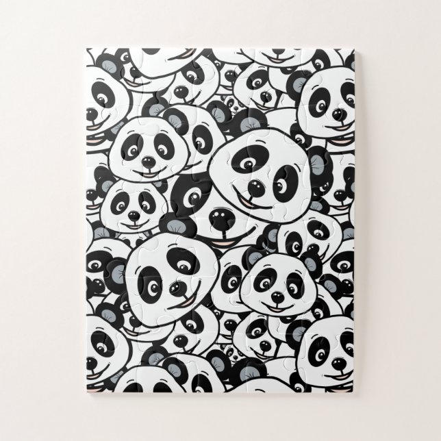 Quebra-cabeça Padrão de Urso Panda Fofo Preto e Branco Moderno (Vertical)