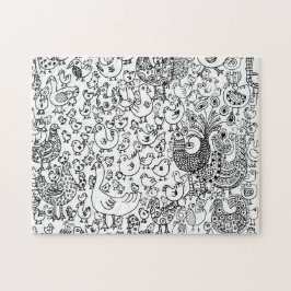 Quebra-cabeça Padrão decorativo de aves brancas e pretas diverti