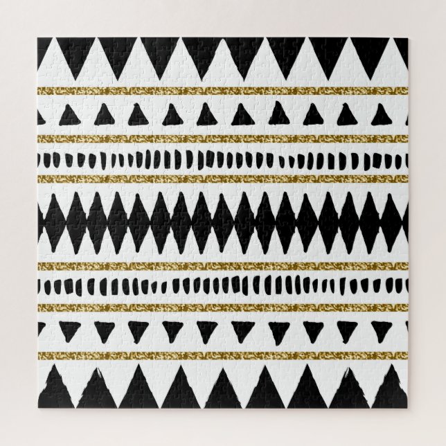 Quebra-cabeça Padrão Étnico Dourado negro (Vertical)